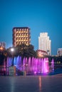 ÃÂ¡olored illuminated fountains and modern buildings in the center of Yekaterinburg city at summer night Royalty Free Stock Photo